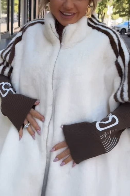 Eco-friendly faux fur knitted hooded coat