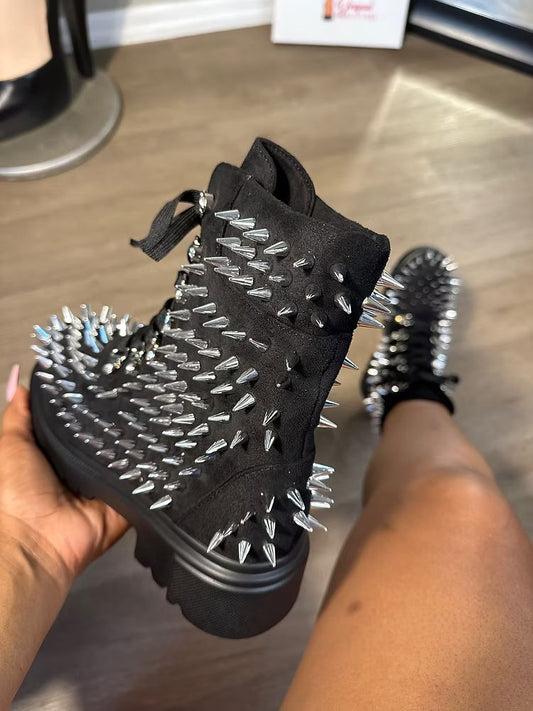 Black Spiked Laced Combat Boots