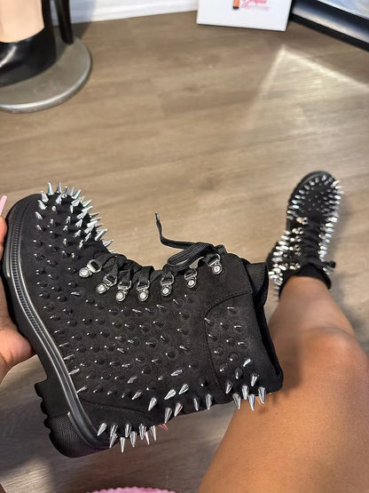 Black Spiked Laced Combat Boots