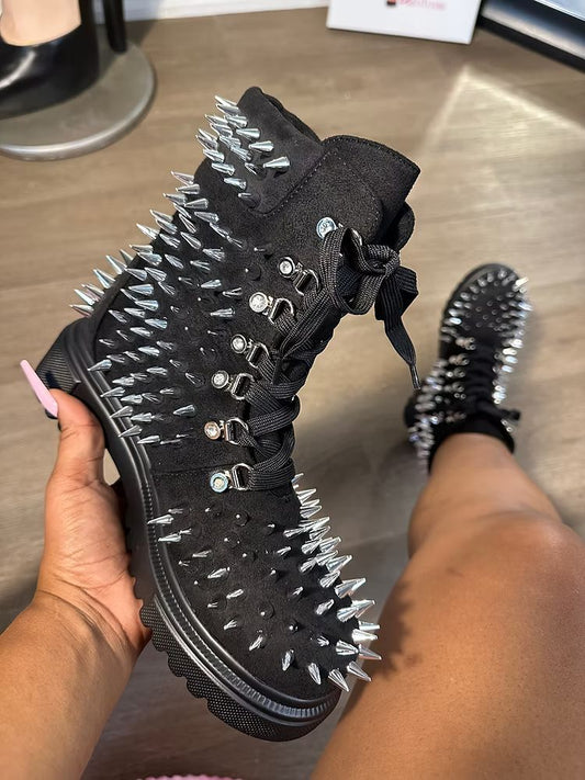 Black Spiked Laced Combat Boots