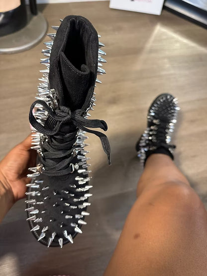 Black Spiked Laced Combat Boots