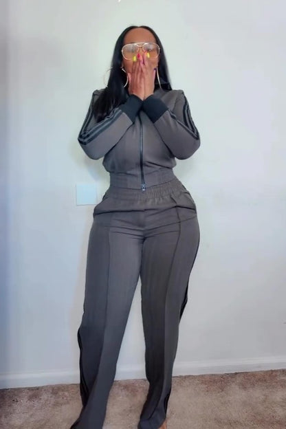 Knitted sport cropped jacket and track pants set