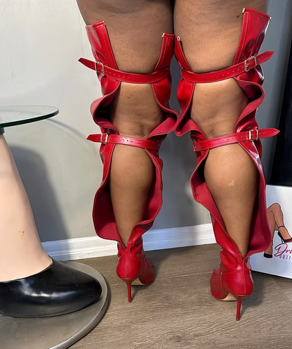 Thigh High Boot With Back Slit & Adjustable Buckle Stiletto