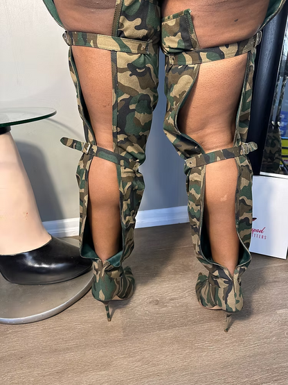 Thigh High Boot With Back Slit & Adjustable Buckle Stiletto