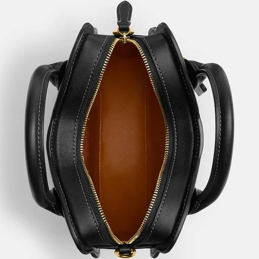 Stylish Glovetanned Leather Cat Bag in Brass/Black
