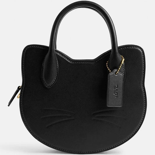Stylish Glovetanned Leather Cat Bag in Brass/Black