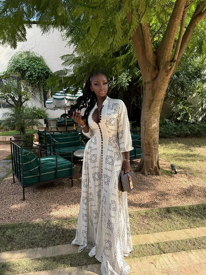 Ethnic Print Deep V - Neck Maxi Dress