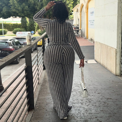 Houndstooth V-Neck Two-Piece Set