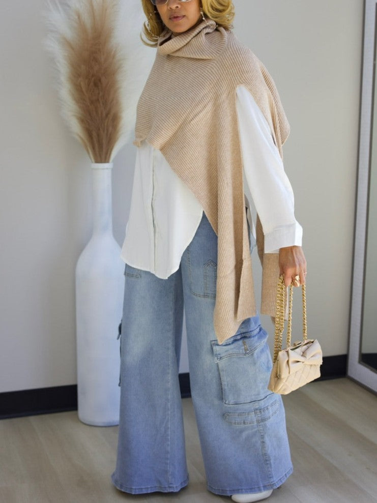 Irregular Knitted Oversized Cropped Cape