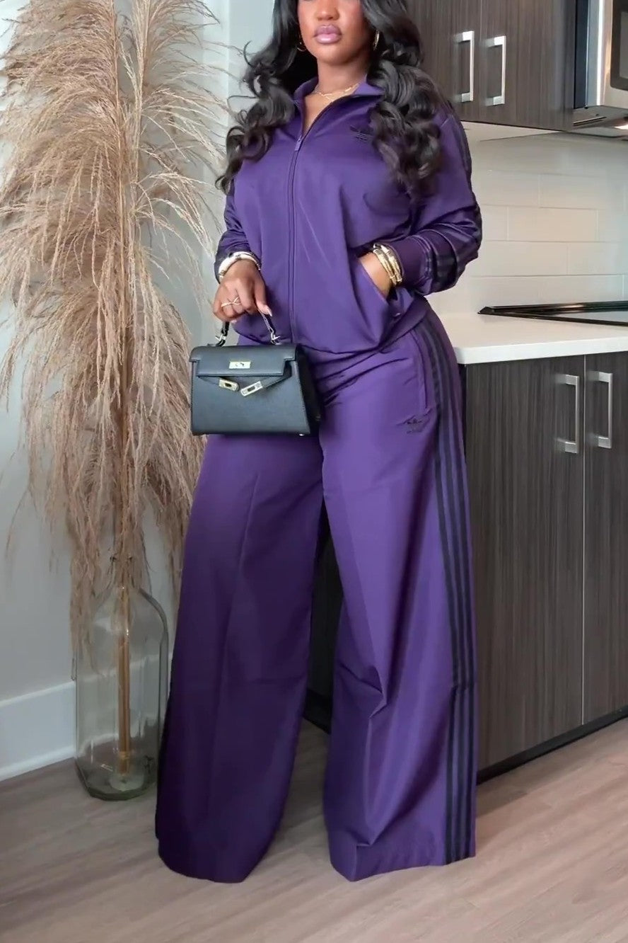 Classic Loose Track Top Wide-leg Set