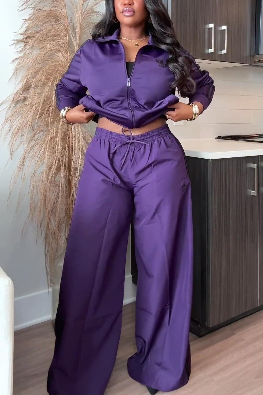 Classic Loose Track Top Wide-leg Set