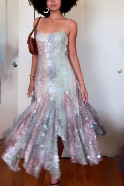 Floral Multicolor Sequin Lace Maxi Dress
