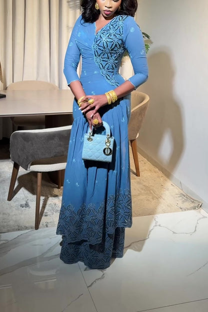Exquisite hand-embroidered maxi dress