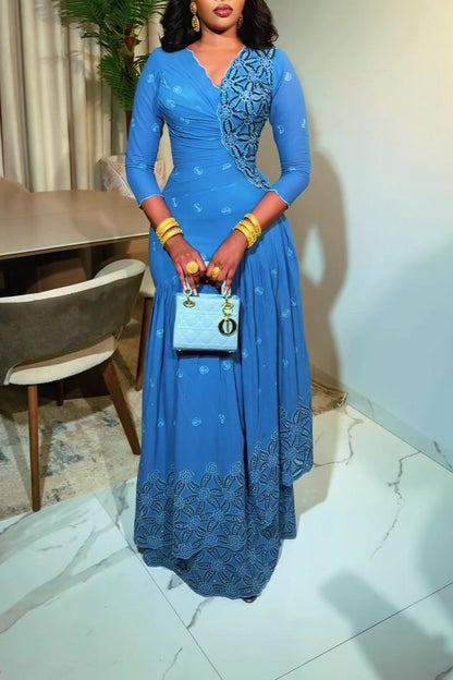 Exquisite hand-embroidered maxi dress