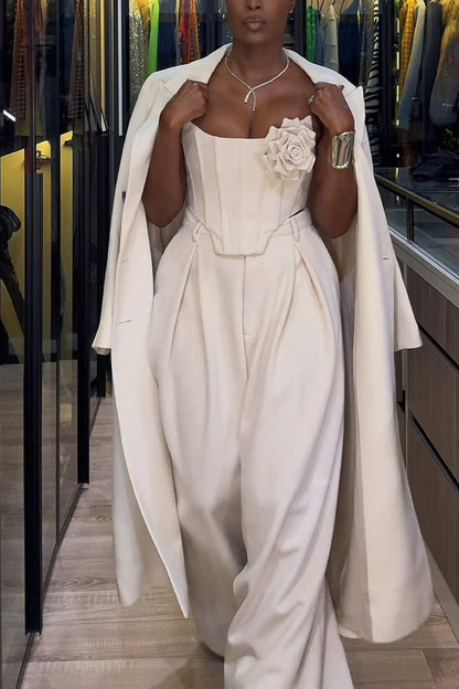 Floral Applique Bustier and Wide-leg Pants Set