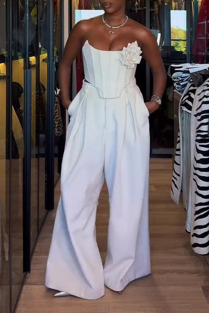 Floral Applique Bustier and Wide-leg Pants Set