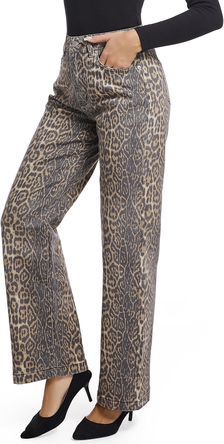 Leopard Print High-stretch Straight Leg Jeans