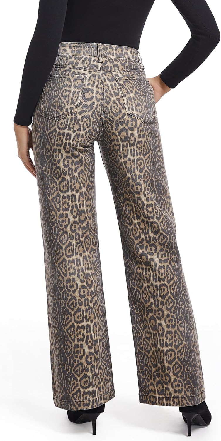 Leopard Print High-stretch Straight Leg Jeans