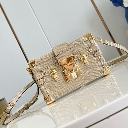 Embossed Calfskin Mini Box-shaped Crossbody Bag