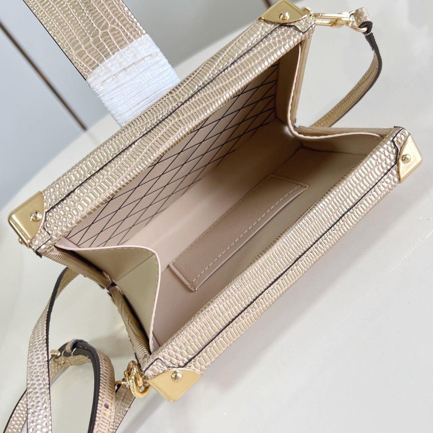 Embossed Calfskin Mini Box-shaped Crossbody Bag