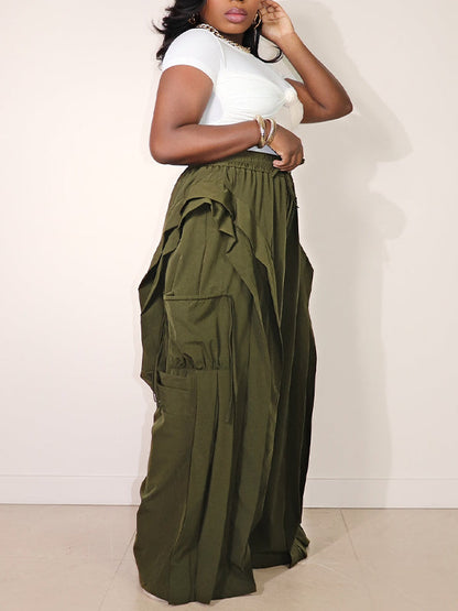 Layered Ruffle Wide-leg Pants