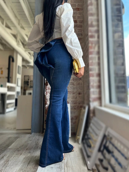 Oversized Bow Detail Slim-fit Flared Jeans
