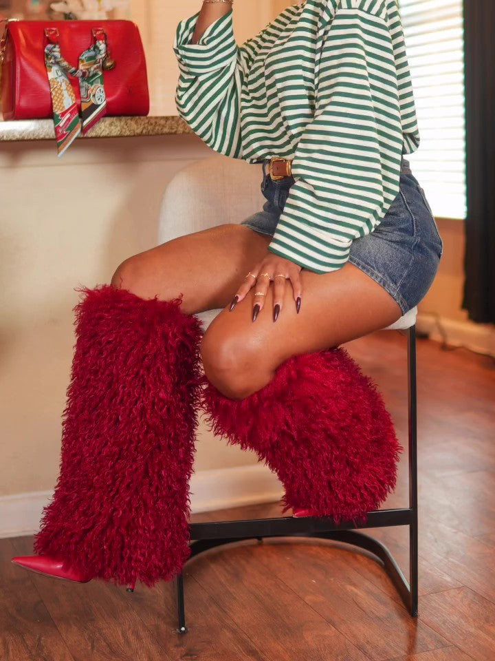 Faux Fur High-heeled Over-the-knee Boots