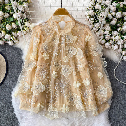 New Sequin Embroidered Mesh Top