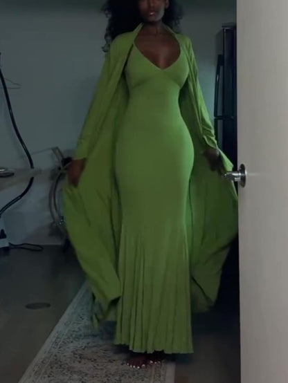 Olive Green Soft Two-piece Nightgown