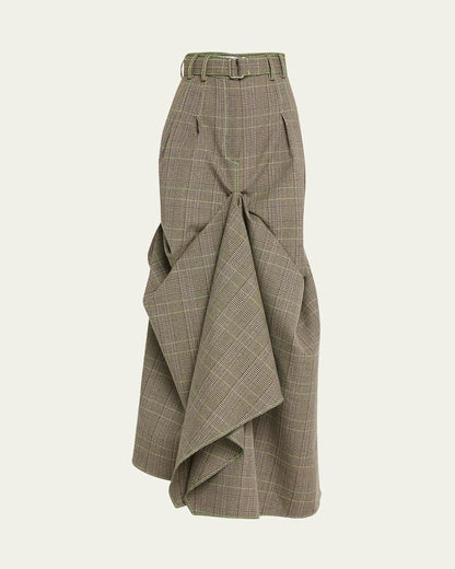 Plaid Fitted Jacket and Flared Skirt Set