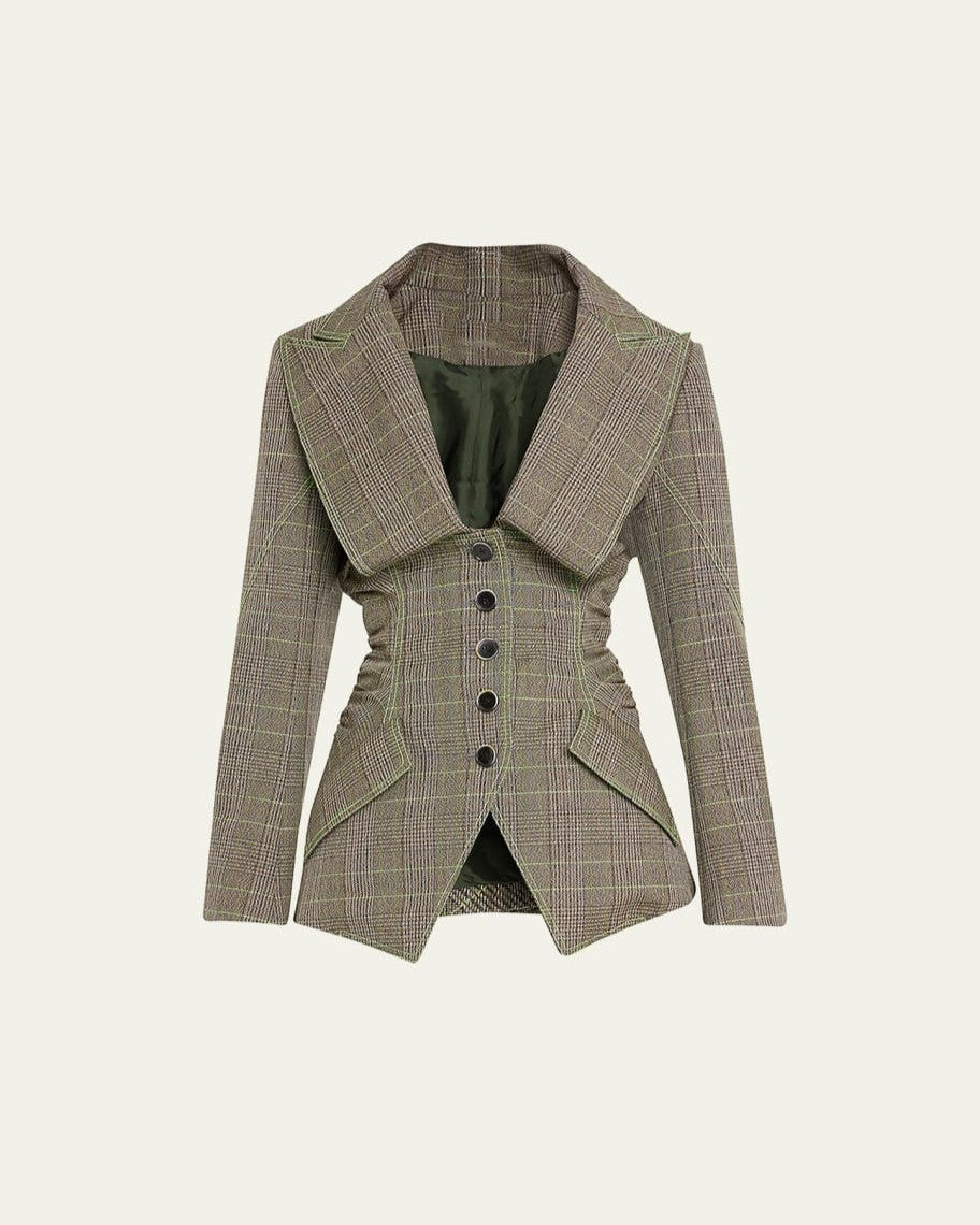 Plaid Fitted Jacket and Flared Skirt Set