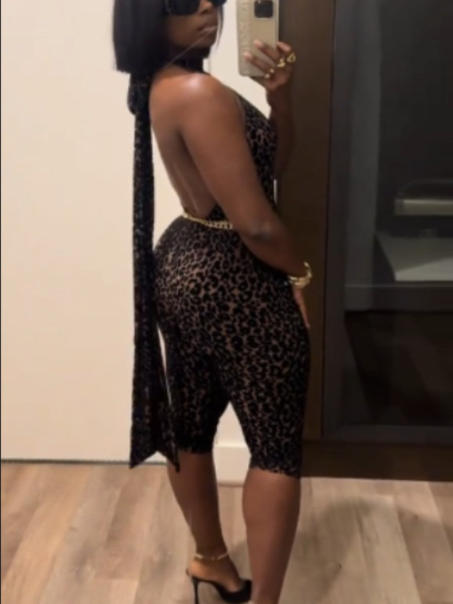 Leopard Velvet Burnout Holder Capri Bodysuit