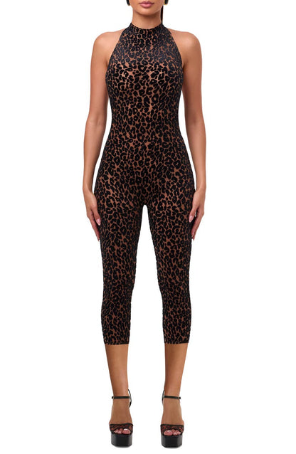 Leopard Velvet Burnout Holder Capri Bodysuit