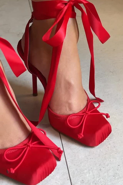 Silk Ribbon Ballet High Heels