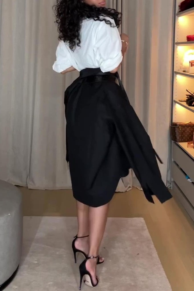 Elegant Two-piece Shirt Dress Set with Belt