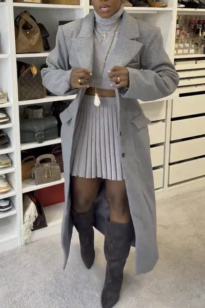 Turtleneck Pullover Sweaters and Pleated Mini Skirt 2PC Set