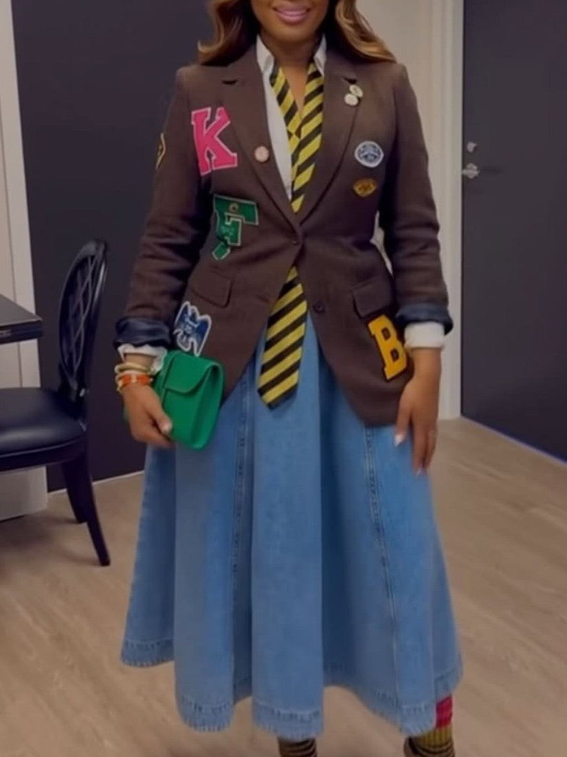 Embroidered Patches Oversized Blazer