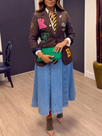 Embroidered Patches Oversized Blazer