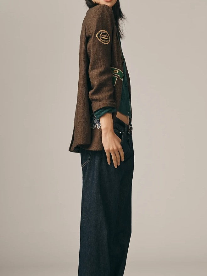 Embroidered Patches Oversized Blazer