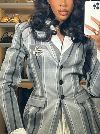 Vertical Striped Gray-white Blazer