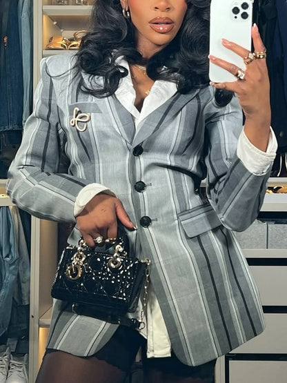 Vertical Striped Gray-white Blazer