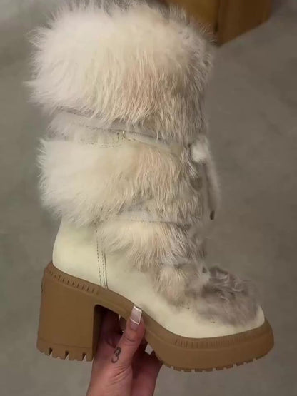 Fox Fur Round-toe Snow Boots