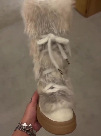 Fox Fur Round-toe Snow Boots