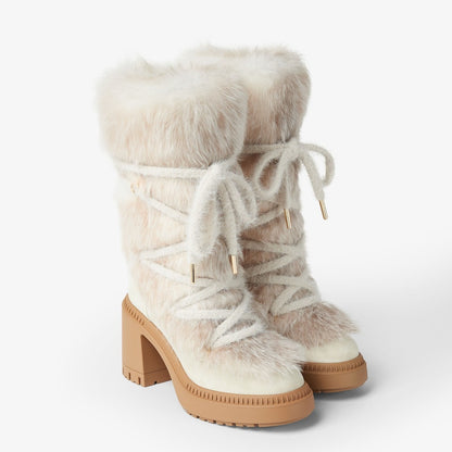 Fox Fur Round-toe Snow Boots