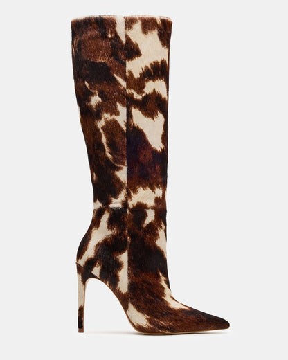 Women's Cow Print Knee-high Leather Boots