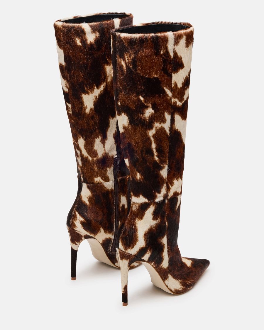 Women's Cow Print Knee-high Leather Boots