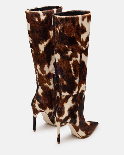 Women's Cow Print Knee-high Leather Boots