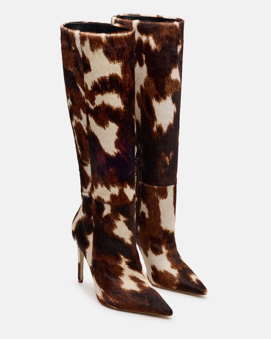 Women's Cow Print Knee-high Leather Boots
