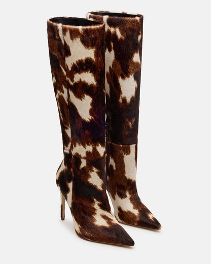 Women's Cow Print Knee-high Leather Boots