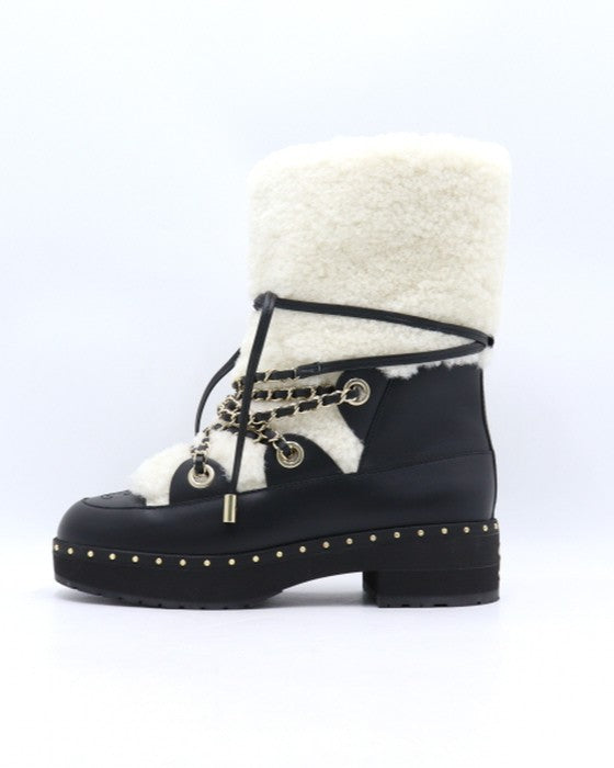 Wool and Leather Chain Snow Boots